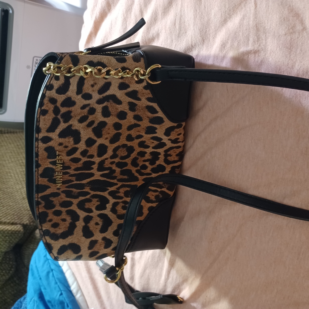 Nine West Brown and Black Crossbody Bag with Leopard Print
